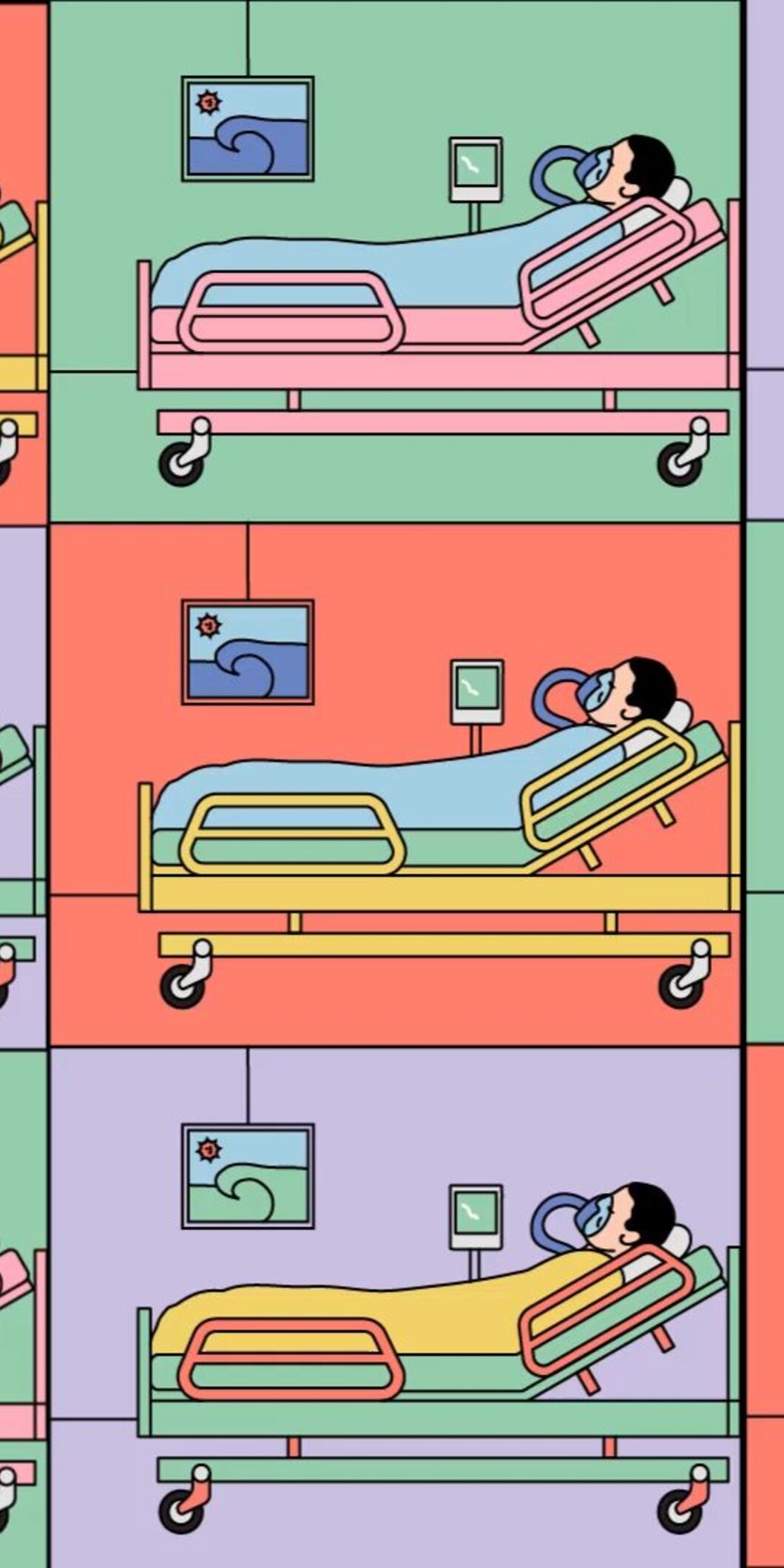 Een illustratie van tientallen ziekenhuisbedden